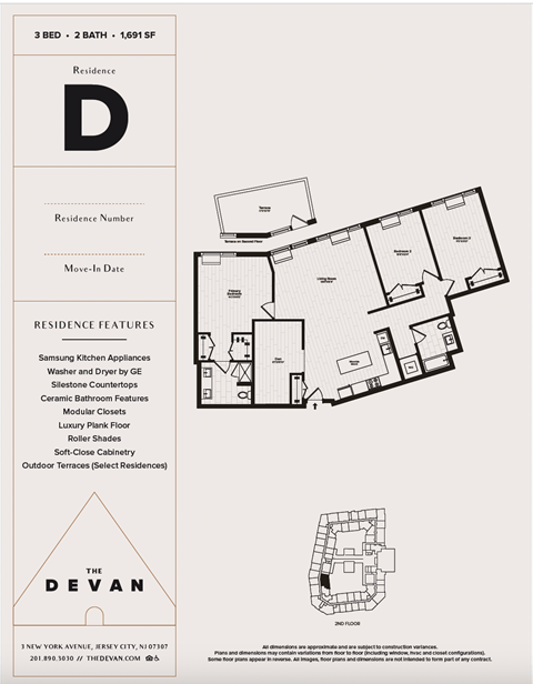 Floor plan for 3 beds, 2 baths, 1691 sqft