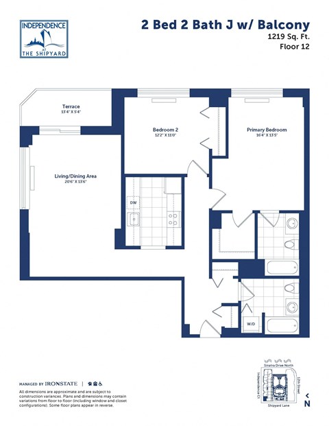Floor plan for 2 beds, 2 baths, 1219 sqft