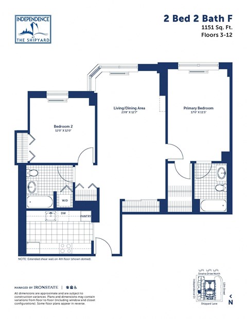 Floor plan for 2 beds, 2 baths, 1152 sqft