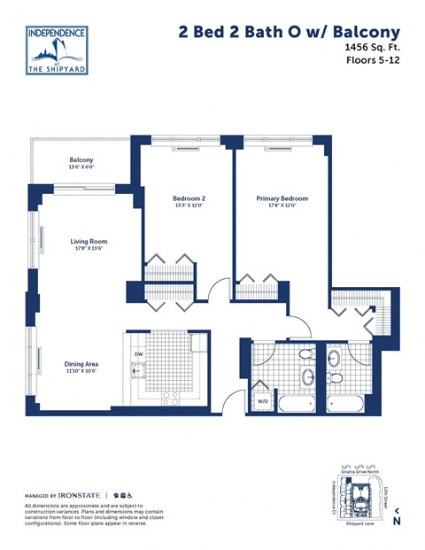 Floor plan for 2 beds, 2 baths, 1456 sqft