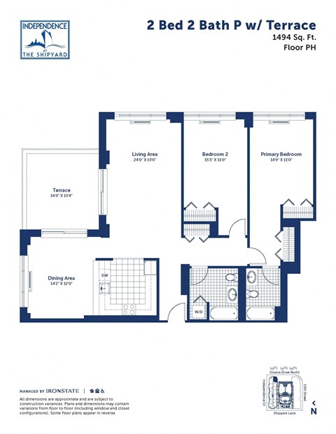 Floor plan for 2 beds, 2 baths, 1494 sqft