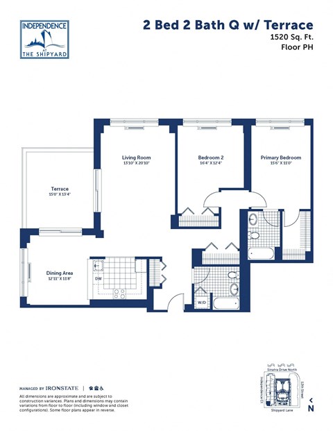Floor plan for 2 beds, 2 baths, 1520 sqft