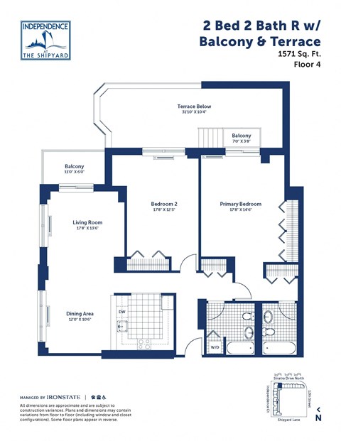 Floor plan for 2 beds, 2 baths, 1571 sqft