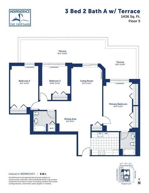 Floor plan for 3 beds, 2 baths, 1436 sqft