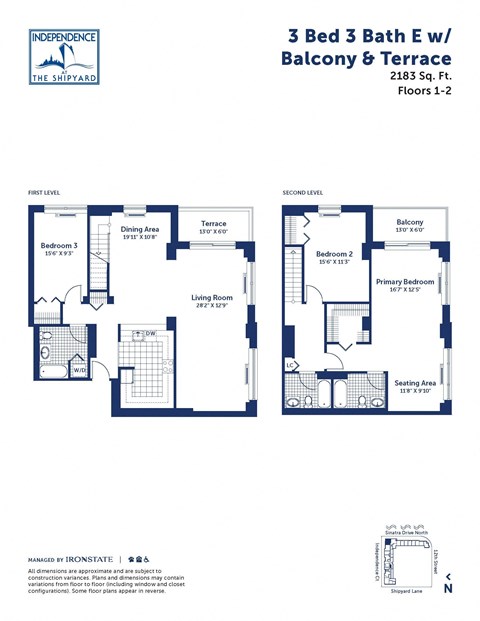 Floor plan for 3 beds, 3 baths, 2183 sqft