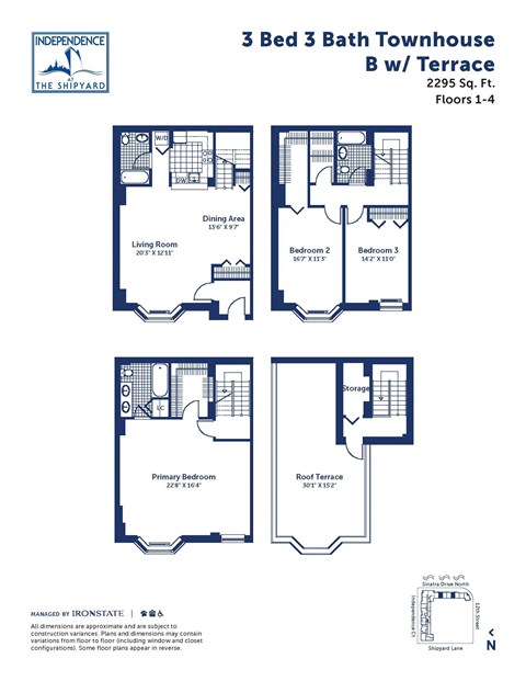 Floor plan for 3 beds, 3 baths, 2295 sqft