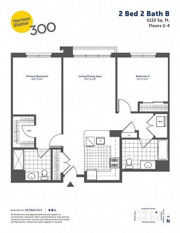 Floor plan for 2 beds, 2 baths, 1122 sqft