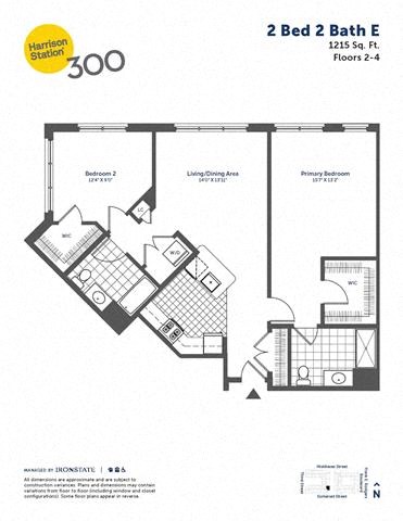 Floor plan for 2 beds, 2 baths, 1215 sqft
