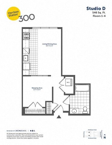 Floor plan for studio, 1 bath, 546 sqft