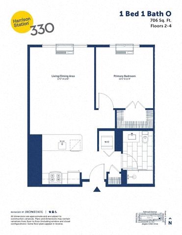 Floor plan for 1 bed, 1 bath, 706 sqft