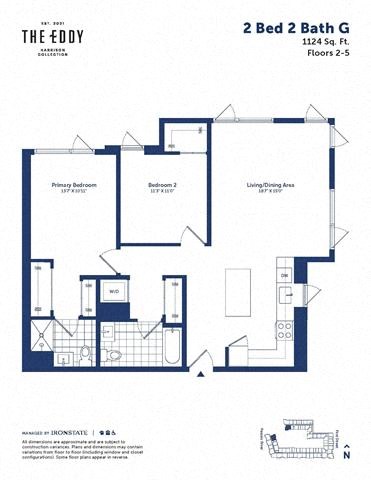 Floor plan for 2 beds, 2 baths, 1124 sqft