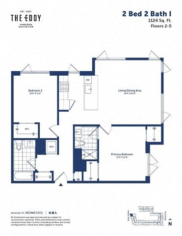 Floor plan for 2 beds, 2 baths, 1124 sqft