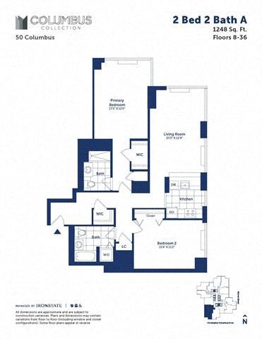Floor plan for 2 beds, 2 baths, 1248 sqft