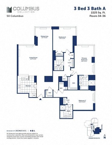 Floor plan for 3 beds, 3 baths, 2225 sqft