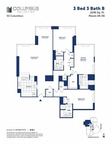 Floor plan for 3 beds, 3 baths, 2245 sqft