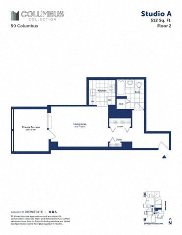 Floor plan for studio, 1 bath, 512 sqft