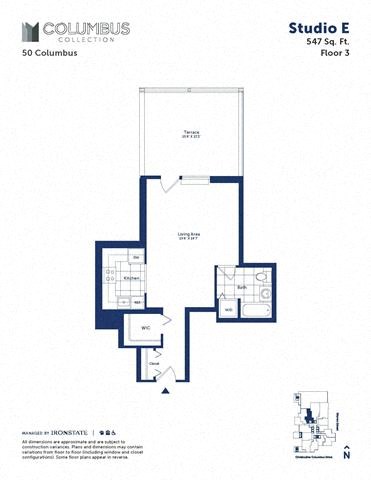 Floor plan for studio, 1 bath, 547 sqft
