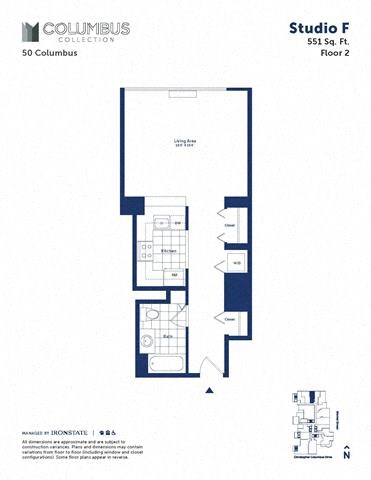 Floor plan for studio, 1 bath, 551 sqft