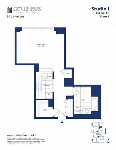 Floor plan for studio, 1 bath, 610 sqft