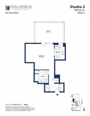 Floor plan for studio, 1 bath, 617 sqft