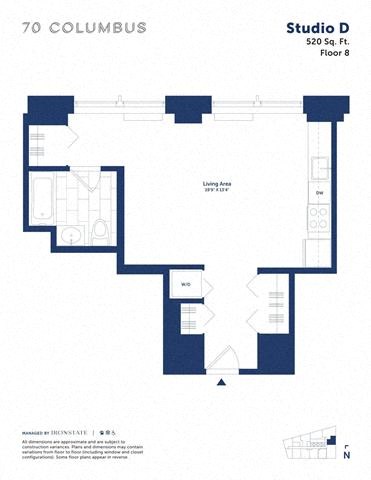 Floor plan for studio, 1 bath, 520 sqft