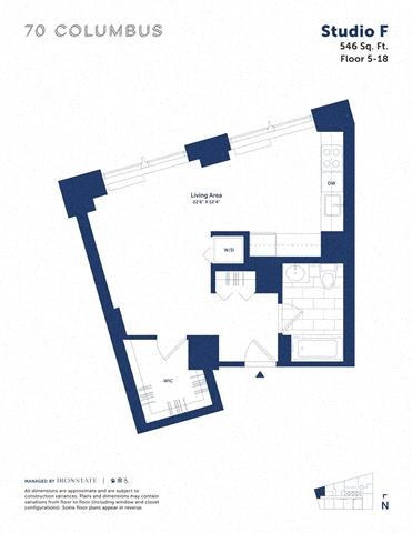 Floor plan for studio, 1 bath, 546 sqft