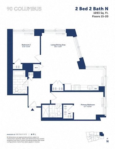 Floor plan for 2 beds, 2 baths, 1093 sqft