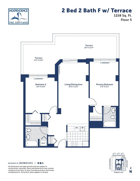 Floor plan for 2 beds, 2 baths, 1158 sqft
