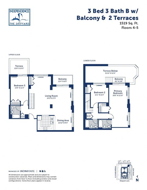 Floor plan for 3 beds, 3 baths, 1519 sqft