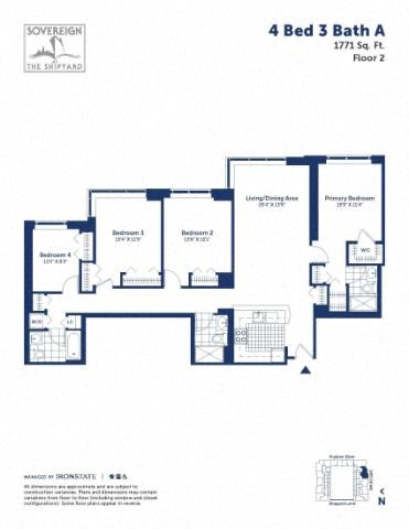 Floor plan for 4 beds, 3 baths, 1771 sqft