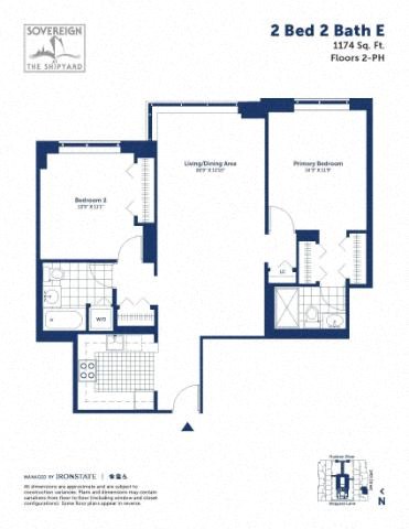 Floor plan for 2 beds, 2 baths, 1174 sqft