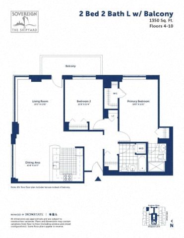 Floor plan for 2 beds, 2 baths, 1350 sqft