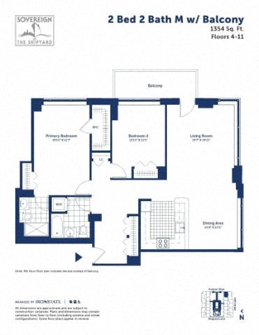 Floor plan for 2 beds, 2 baths, 1354 sqft
