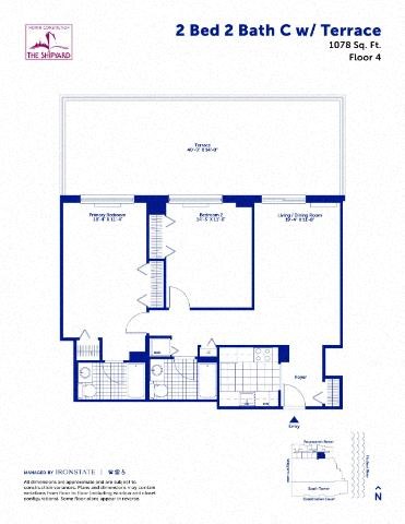 Floor plan for 2 beds, 2 baths, 1078 sqft