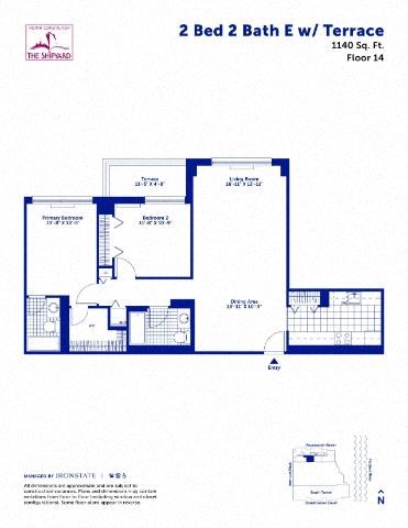 Floor plan for 2 beds, 2 baths, 1140 sqft