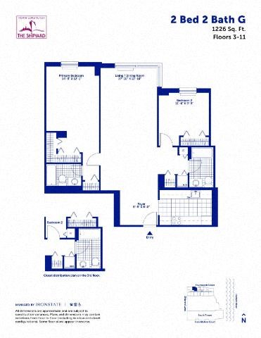 Floor plan for 2 beds, 2 baths, 1241 sqft