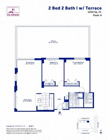 Floor plan for 2 beds, 2 baths, 1254 sqft