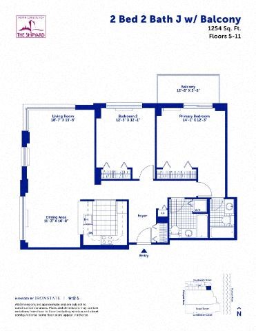 Floor plan for 2 beds, 2 baths, 1254 sqft