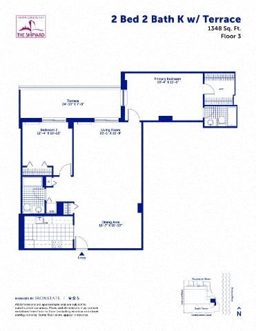 Floor plan for 2 beds, 2 baths, 1348 sqft