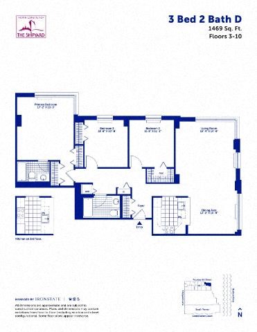 Floor plan for 3 beds, 2 baths, 1464 sqft