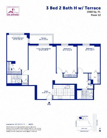 Floor plan for 3 beds, 2 baths, 1564 sqft
