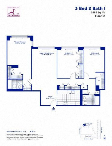 Floor plan for 3 beds, 2 baths, 1568 sqft