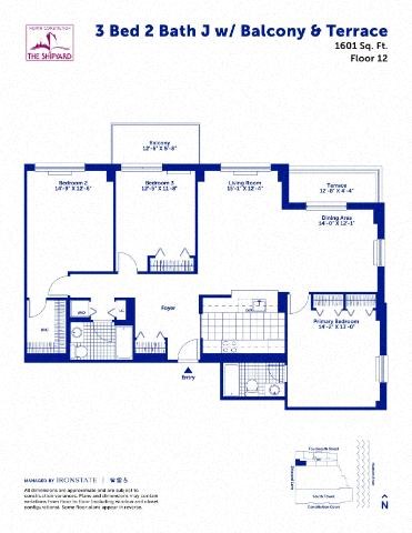 Floor plan for 3 beds, 2 baths, 1583 sqft