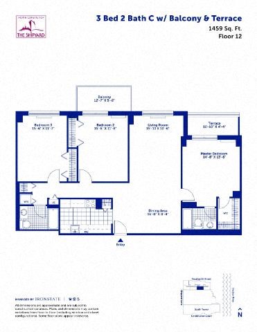 Floor plan for 3 beds, 2 baths, 1459 sqft