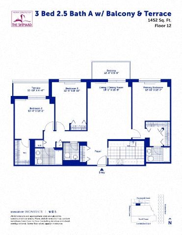 Floor plan for 3 beds, 2.5 baths, 1452 sqft