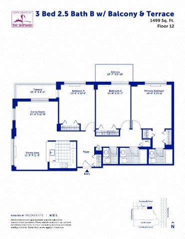 Floor plan for 3 beds, 2.5 baths, 1499 sqft