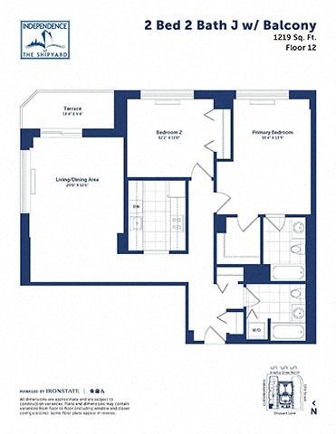 Floor plan for 2 beds, 2 baths, 1219 sqft