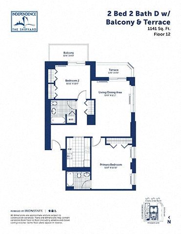 Floor plan for 2 beds, 2 baths, 1141 sqft