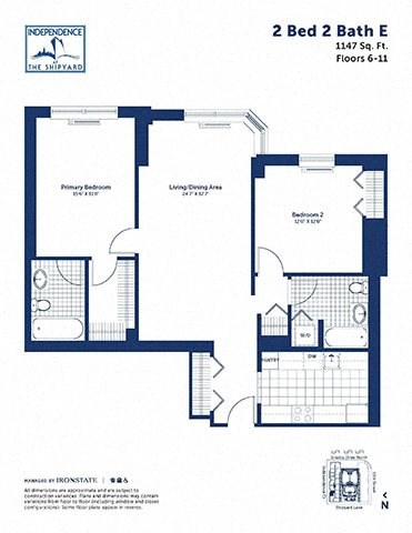 Floor plan for 2 beds, 2 baths, 1147 sqft
