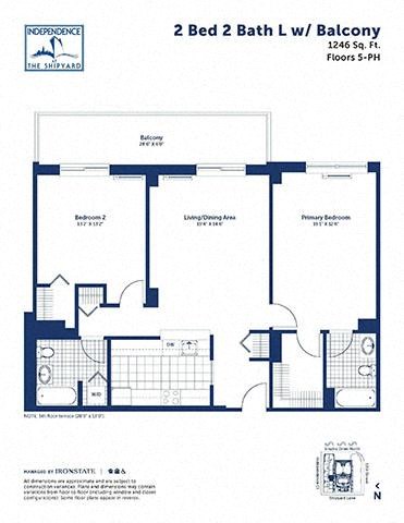Floor plan for 2 beds, 2 baths, 1246 sqft